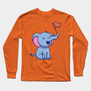 Cute Elephant With Nut Flag Cartoon Long Sleeve T-Shirt